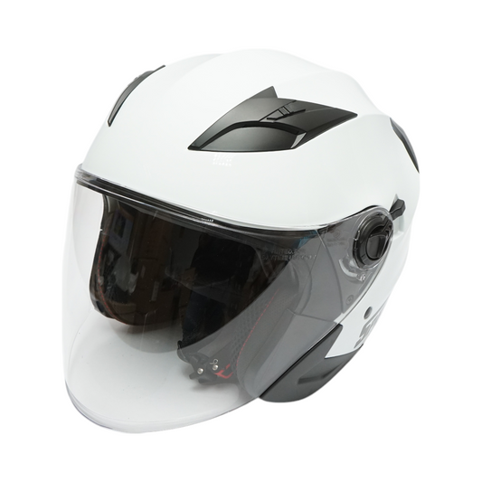 White jet-type motorcycle helmet, urban model with a transparent visor and sunglasses, size L.