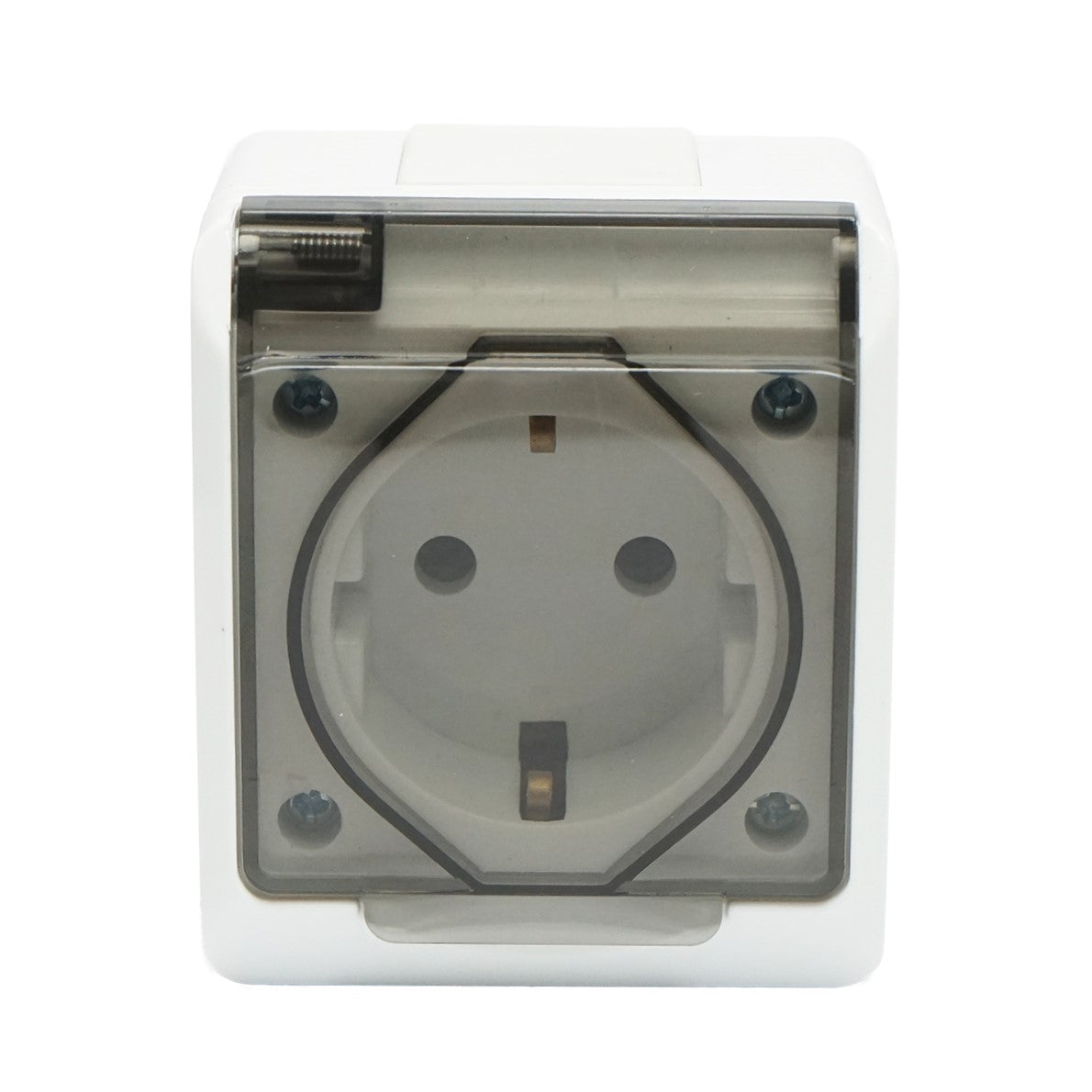 Simple socket applied for 16A, 250V with protective contact and transparent cover IP44 Breckner Germany