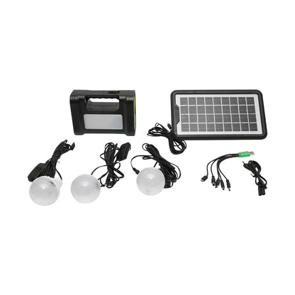 Portable LED lighting kit with 3 bulbs/projector, solar panel, and 6V, 4.5Ah battery for fishing camping GD-17