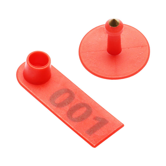 Set of 100 numbered ear tags 001 - 100 red for goats, sheep Breckner Germany