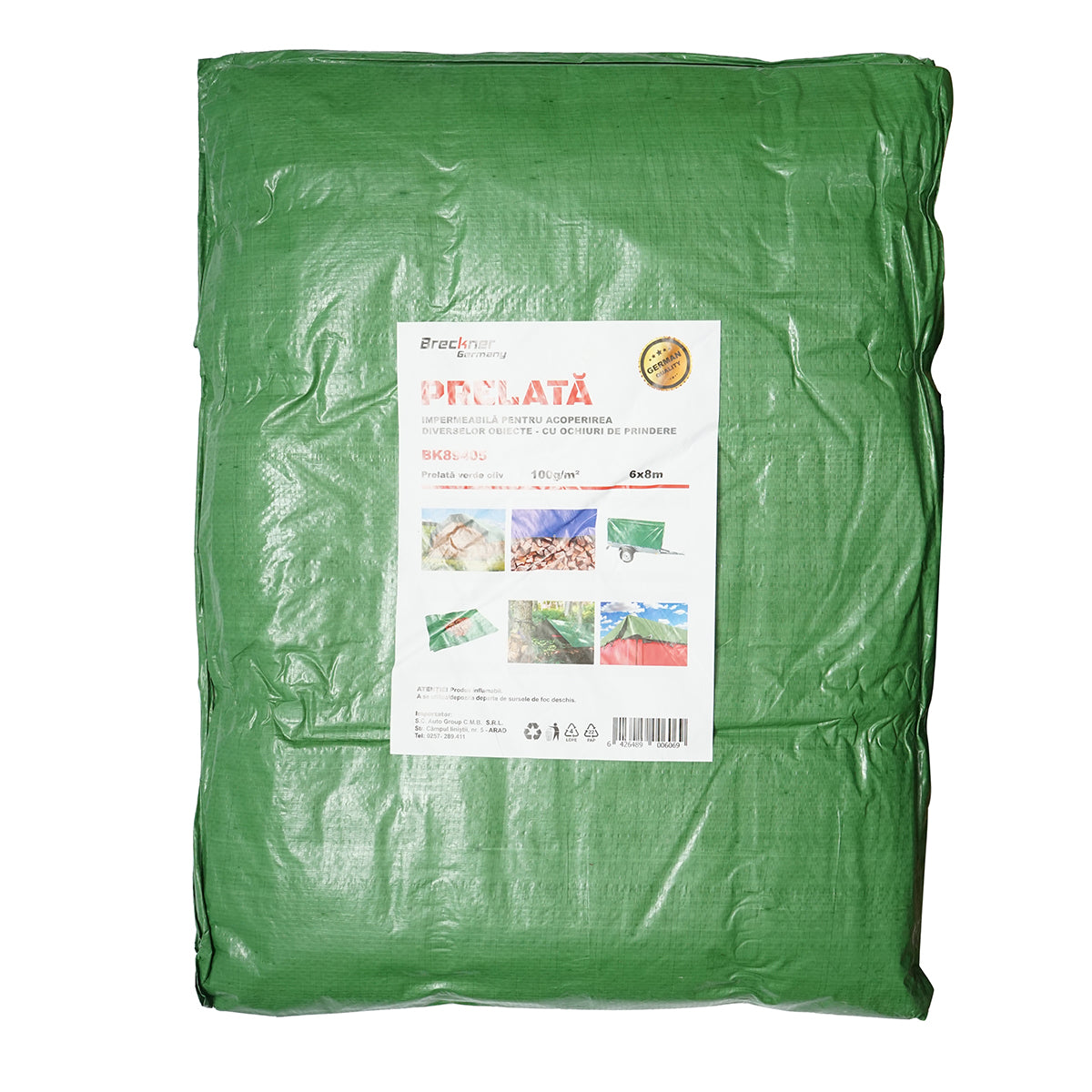 Green net tarpaulin with fastening eyelets 100g/m2 6x8m Breckner Germany