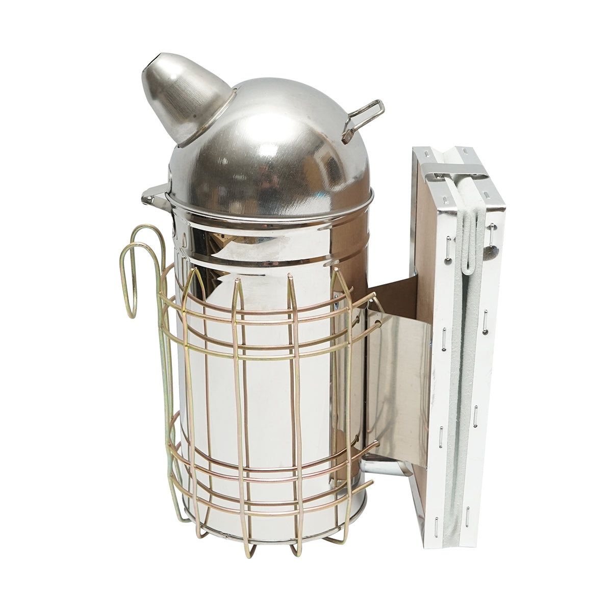 Stainless steel bee smoker with thermal shield cylinder and leather bellows 250mm