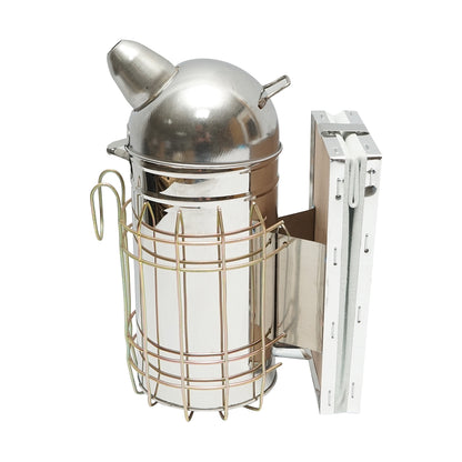 Stainless steel bee smoker with thermal shield cylinder and leather bellows 250mm