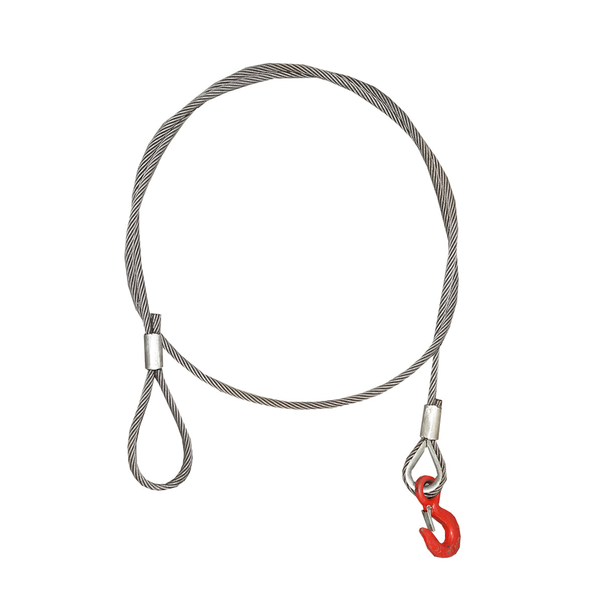 Steel winch cable/rope with a thickness of 16mm and a length of 4m, hook and ring for towing or lifting.