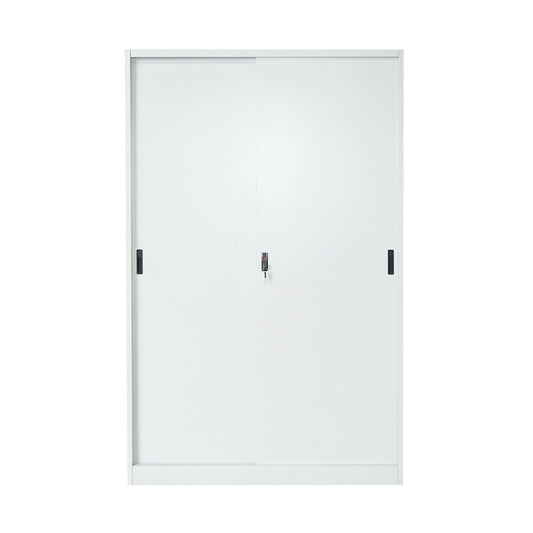Metal locker cabinet 1900x1200x450mm with 2 secured sliding doors, 4 shelves, max 50kg/shelf, gray Breckner Germany
