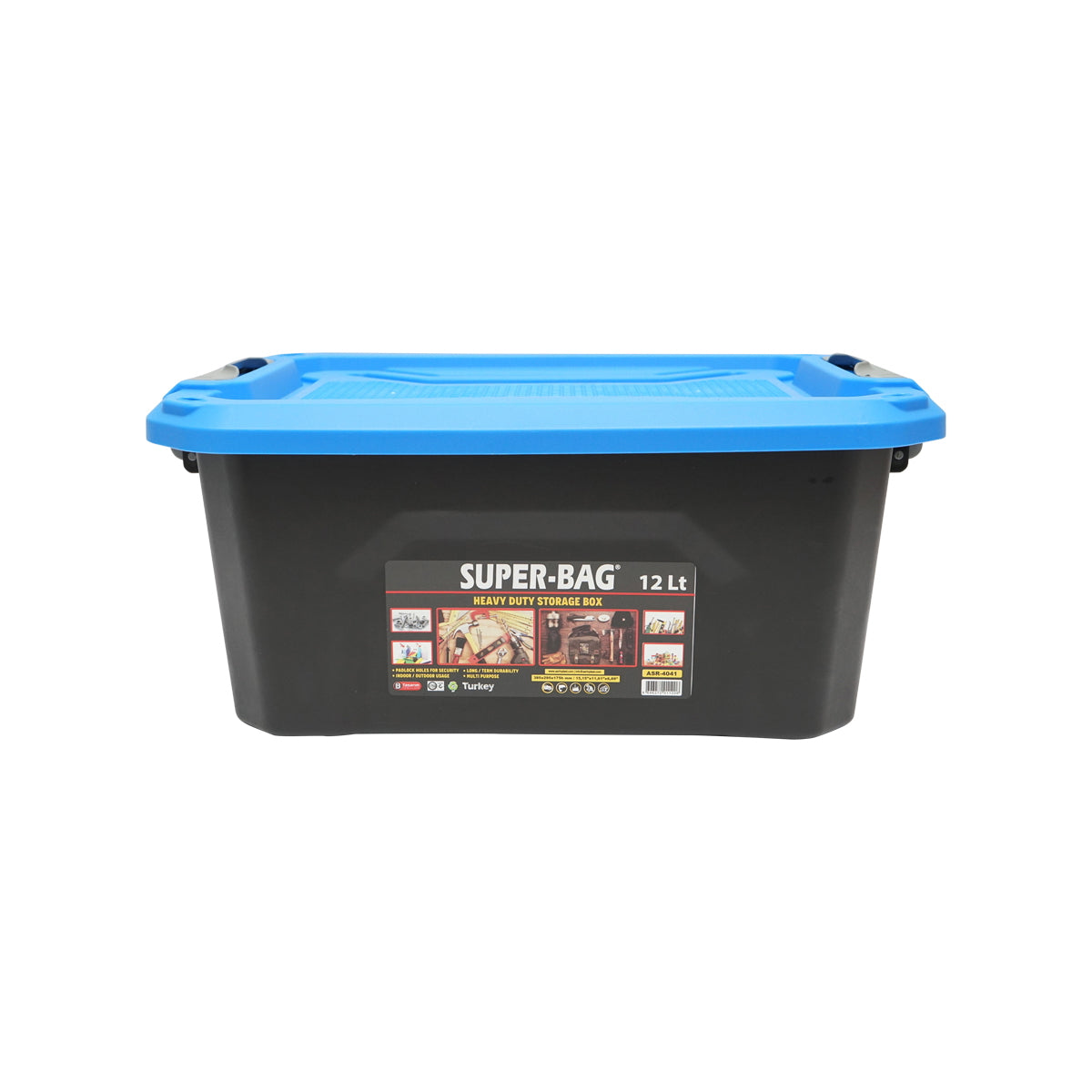 Box, heavy duty storage box 12L with lid, blue 385x295x175mm Breckner Germany
