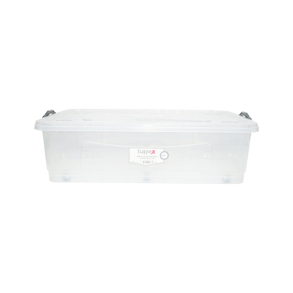 40L storage box with lid and wheels made of transparent plastic 725x470x200mm