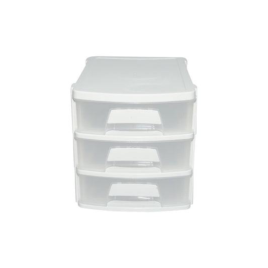 White plastic storage box with 3 drawers 270x192xH198mm