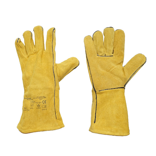 Leather welding gloves with lining, 35cm long size 10 Breckner Germany