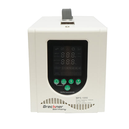 UPS with inverter for heating central 700W/1000VA, pure sine wave 12V/230V, 2 schuko sockets, LCD display, AVR Breckner Germany