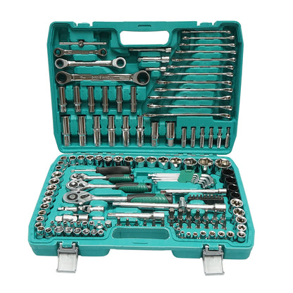 Hexagonal socket wrench set, long socket wrenches, ratchet ring wrenches, bits, hex keys 151 pieces Breckner Germany