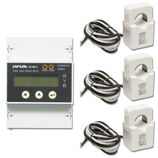 DFUN DFPM93 power relay, smart meter, three-phase 3x220-380V, 6400imp/Kwh with digital fuse, Split Core transformer 600V, 200A/5A, 50-60Hz
