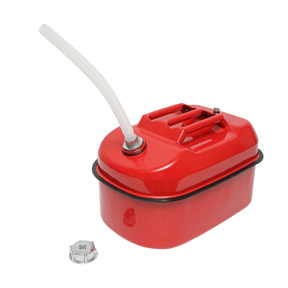 Horizontal metal canister 20L with flexible hose and screw cap