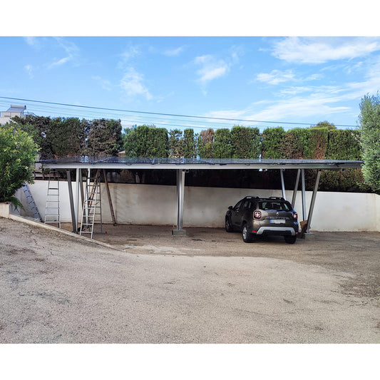 Carport for 4 cars made of aluminum with a printer system and solar photovoltaic panels 13.75KW