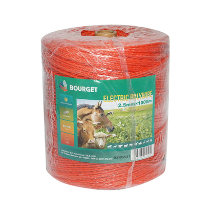 Orange wire roll 2.5mm 3x0.15mm SS, 1000m electric fence, resistance 15 Ohm Bourget