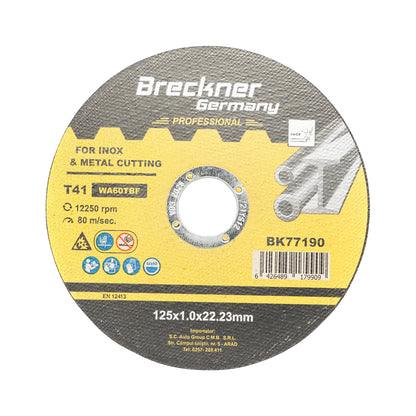 Flex disc for cutting and polishing stainless steel T41 125x1.0x22mm Breckner Germany