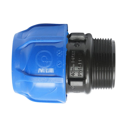 Compression fitting with external thread D40mmx1-1/2 inch, PN16 for irrigation systems