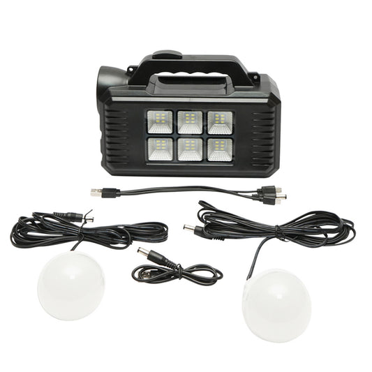 Portable LED lighting kit with 2 bulbs/projector, solar panel and 4000 mAh battery for fishing camping GD-8077