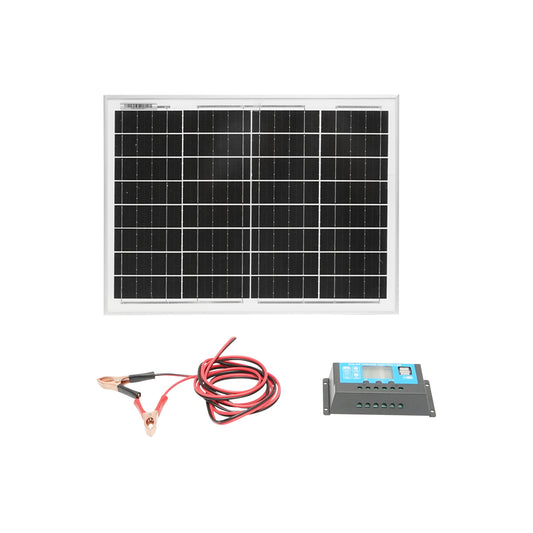 20W monocrystalline photovoltaic solar panel 400x300x17mm, 12/24V 10Ah charge controller, 1.5/2m cable Breckner Germany