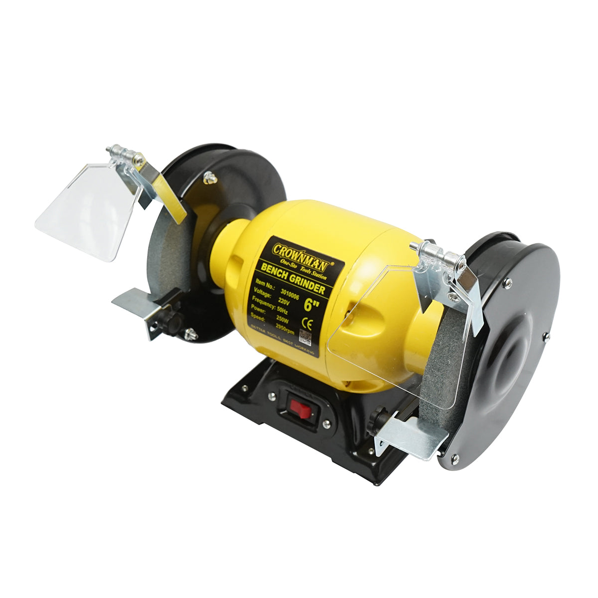 Bench grinder 250W, 220V abrasive disc 150x16x12.7mm, rotation speed 2950rpm Crownman