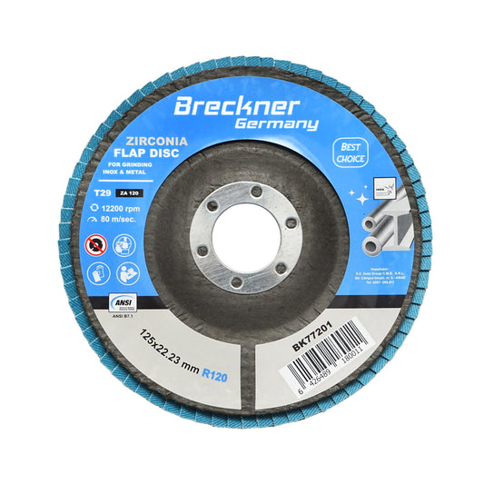 Zirconium abrasive grinding disc for cutting and polishing metal, stainless steel P120, 125mm Breckner Germany