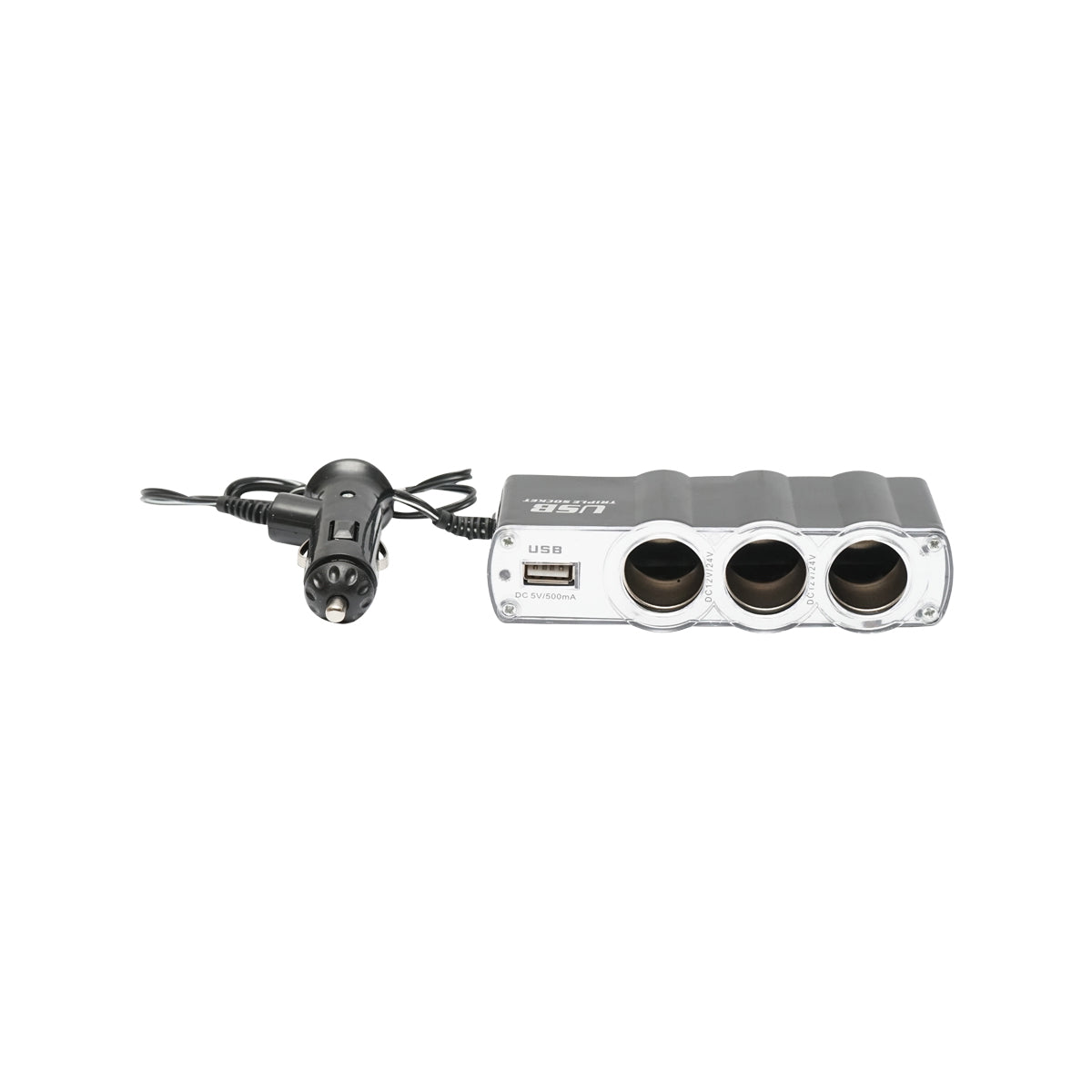 Triple adapter for lighter and 1 USB port with 1m cable
