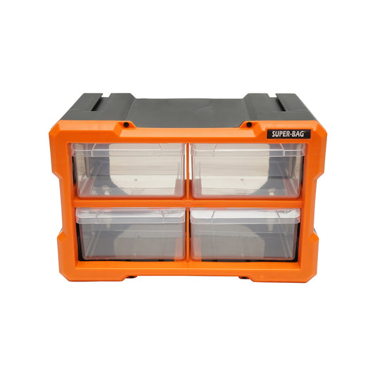 Modular orange plastic storage box, 4 drawers 158x266x170mm Breckner Germany