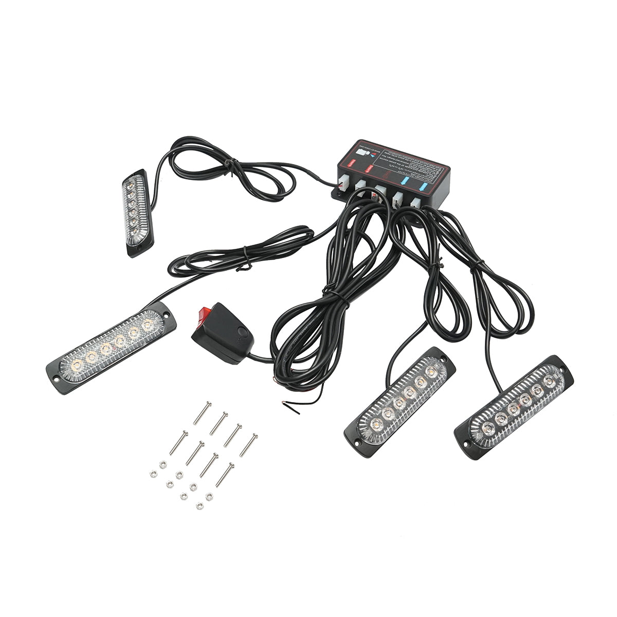 Set of 4 LED strobe lights 24W, 12-24V, yellow, control unit with 4 modules 110x28x12mm