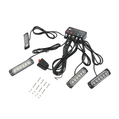 Set of 4 LED strobe lights 24W, 12-24V, yellow, control unit with 4 modules 110x28x12mm