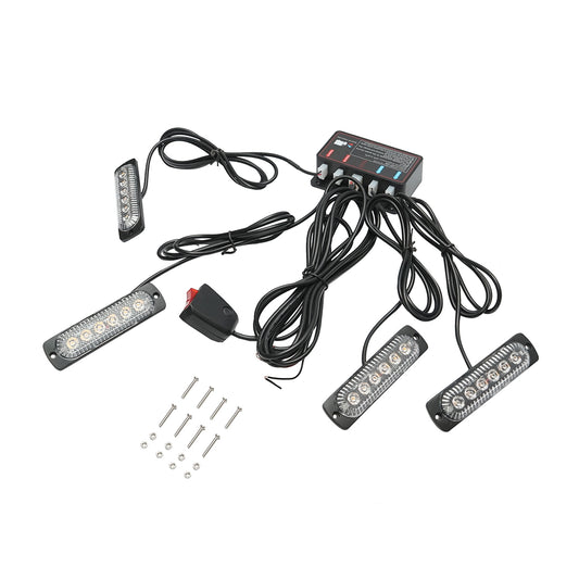 Set of 4 LED strobe lights 24W, 12-24V, yellow, control unit with 4 modules 110x28x12mm