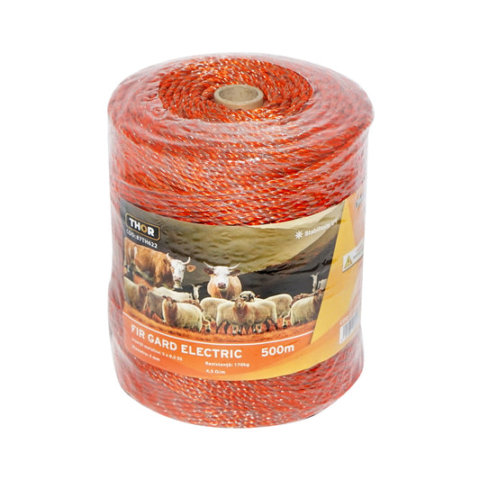 Orange-brown wire roll with 3mm metal insert 5x0.2mm SS, resistance 4.5 Ohm/m, 500m electric fence Thor