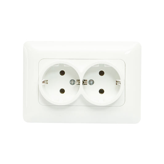 White double Schuko socket with grounding ST 220V - 250V, 16A recessed