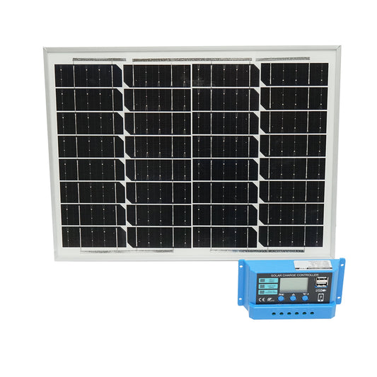 20W monocrystalline solar panel 400x300x17mm with 10A voltage regulator, 12/24V Breckner Germany