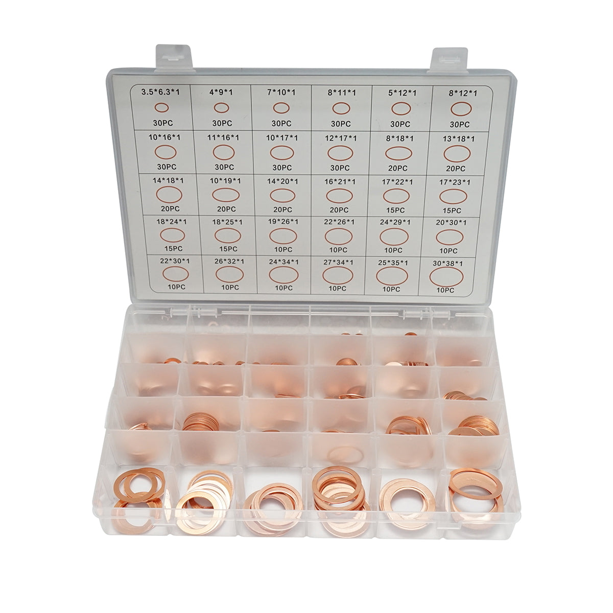 Copper washer set Ø 3.5-30mm 580 pieces