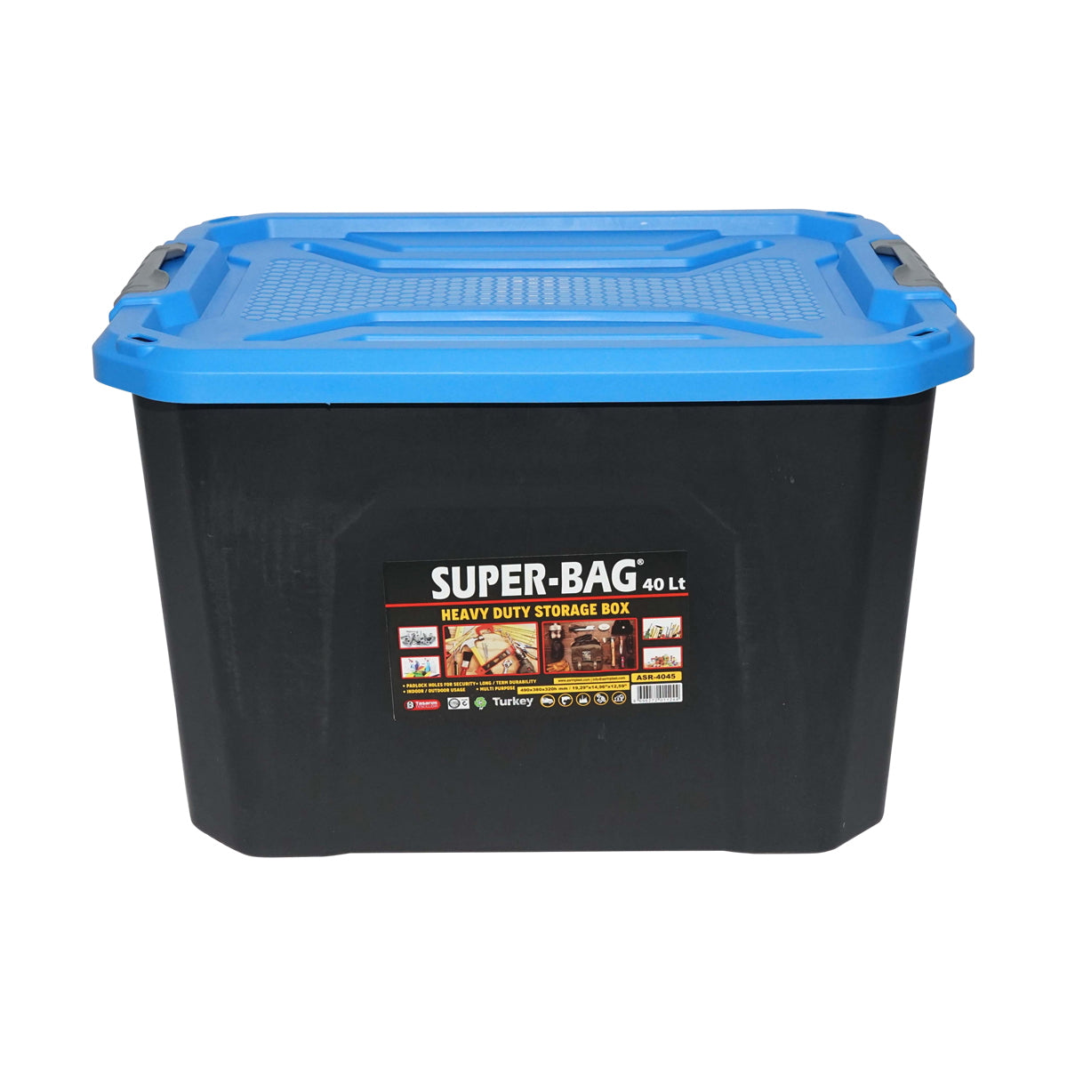 Box, heavy duty storage box 40L with lid, blue 490x380x200mm Breckner Germany