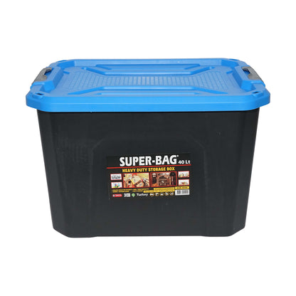 Box, heavy duty storage box 40L with lid, blue 490x380x200mm Breckner Germany