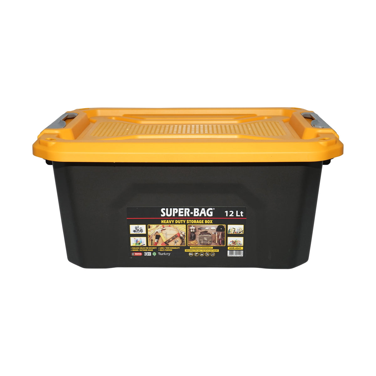 Box, heavy duty storage box 12L with lid, yellow 385x295x175mm Breckner Germany