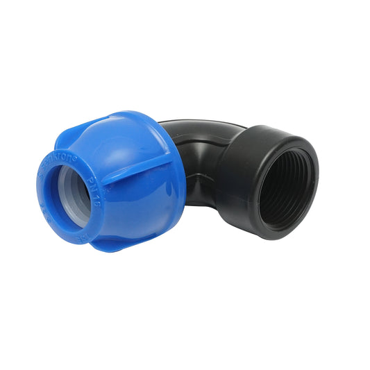 Compression fitting with internal thread female 90 degrees D25mmx1, PN16 bar for irrigation systems