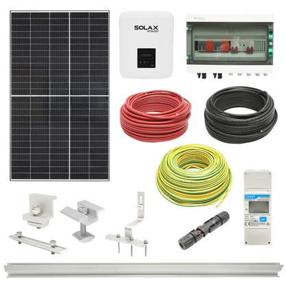 Complete ON-GRID photovoltaic kit with 6KW SOLAX inverter and 14x440W RISEN solar panels, three-phase, mounting and prosumer file included.