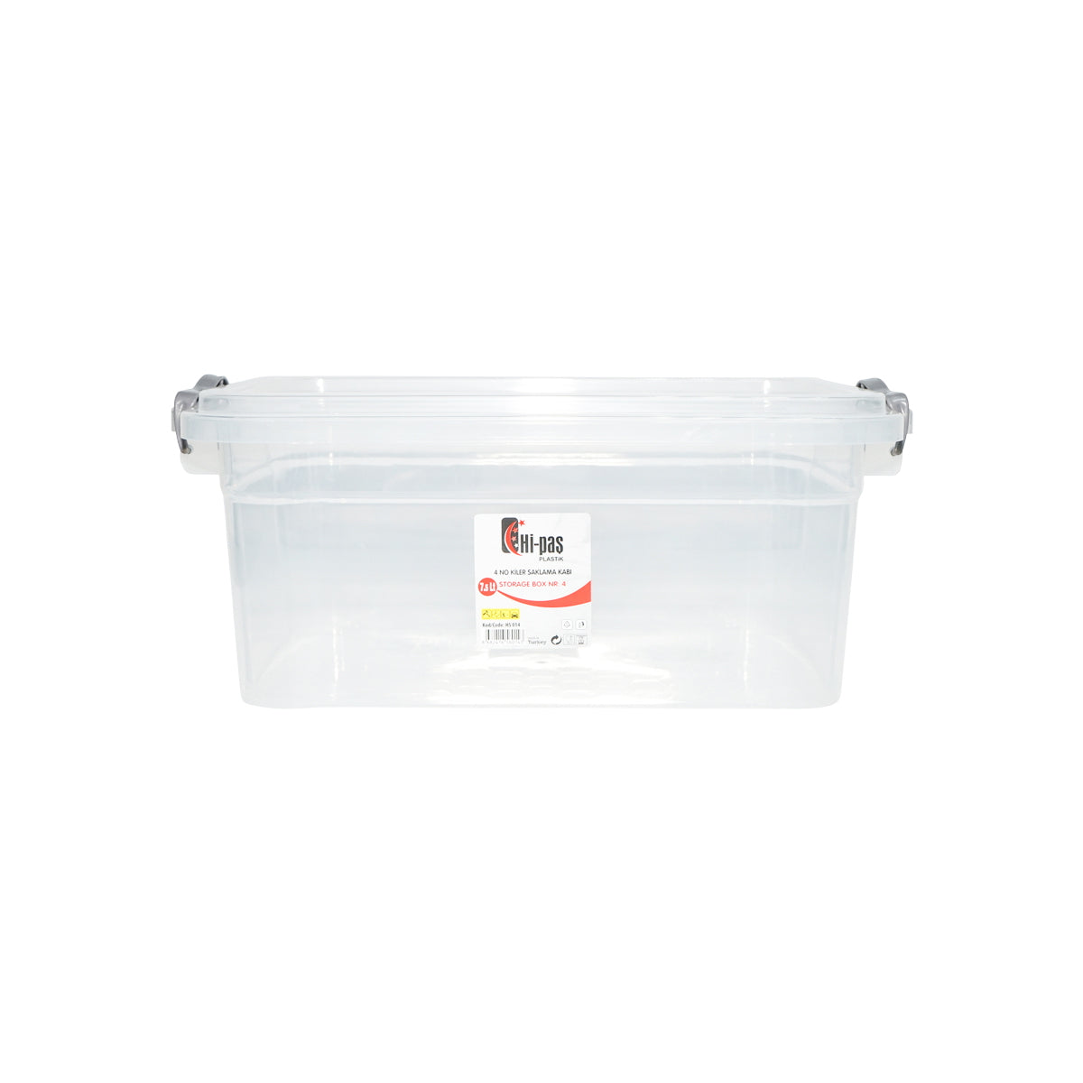7.5L storage box with a plastic lid, transparent 220x340x140mm
