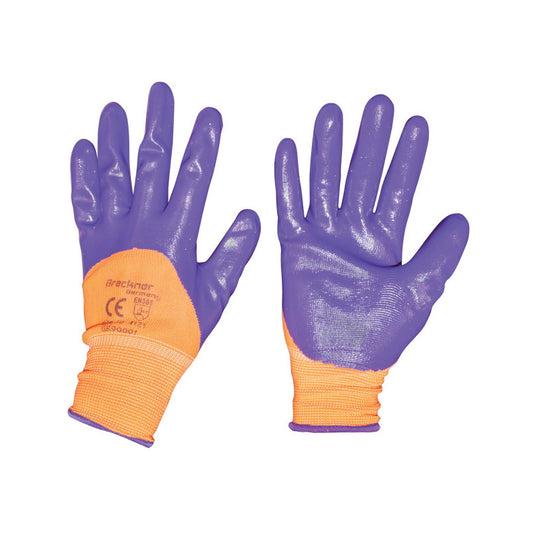 Synthetic nitrile coated work gloves in orange-purple size 10 Breckner Germany