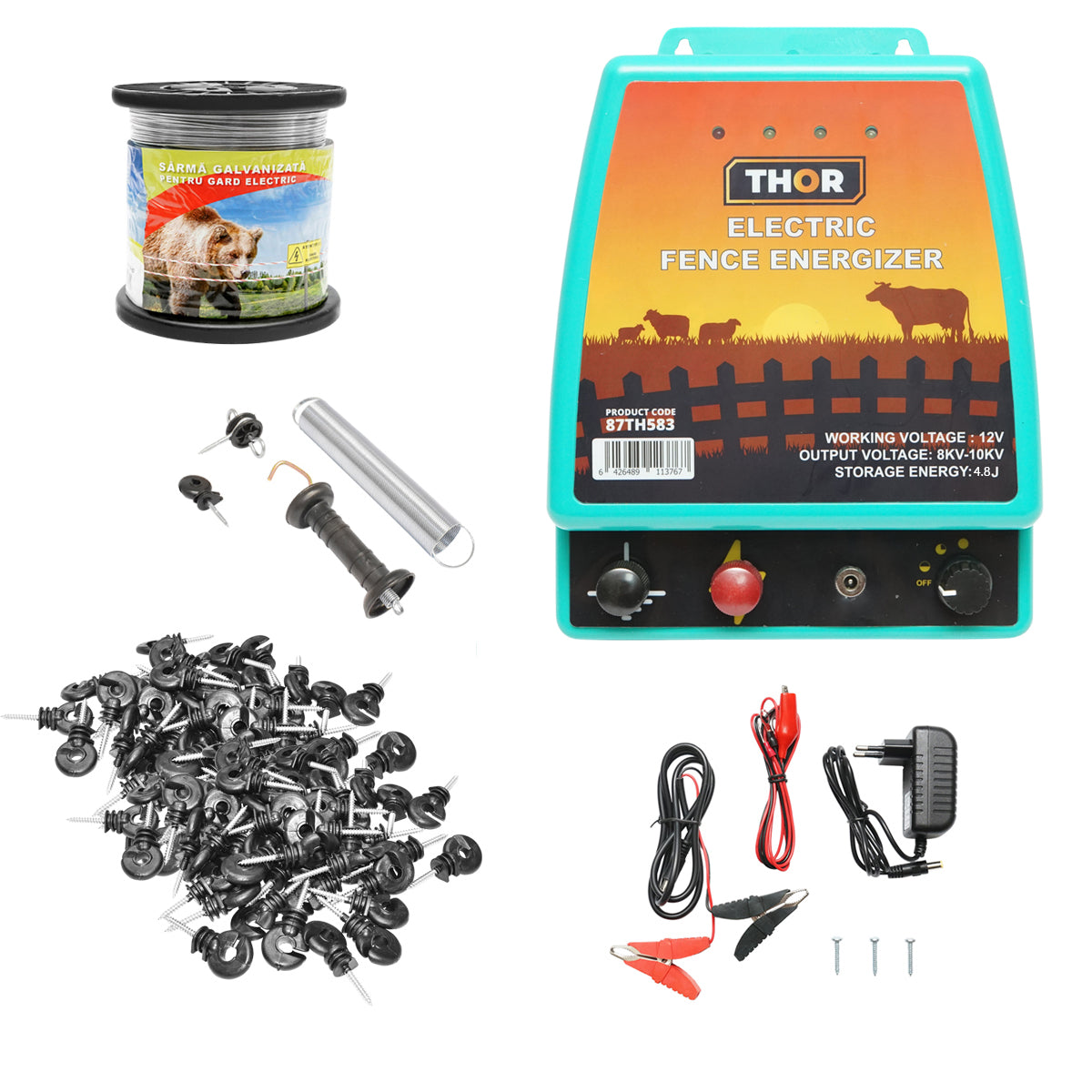 Complete electric fence kit for bears and wild boars 4.8 Joules, 12/220V, wire length 1000m Breckner Germany