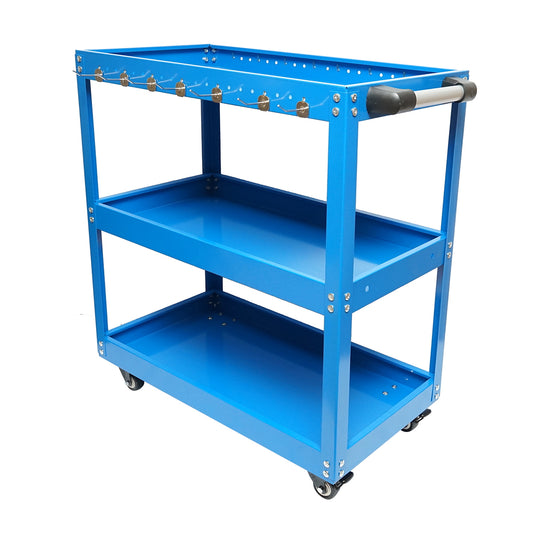 Metal cart on wheels with 3 shelves and tool holders 660x360x730mm