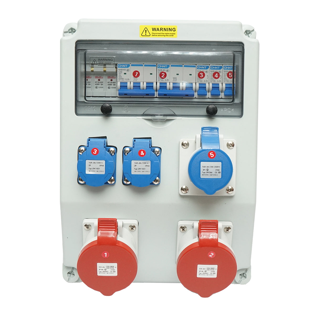 Group distribution board for site organization 2x415V/32A, 1x250V/16A, 2x230V/16A, 380x280x150mm IP44/67 SUNTREE