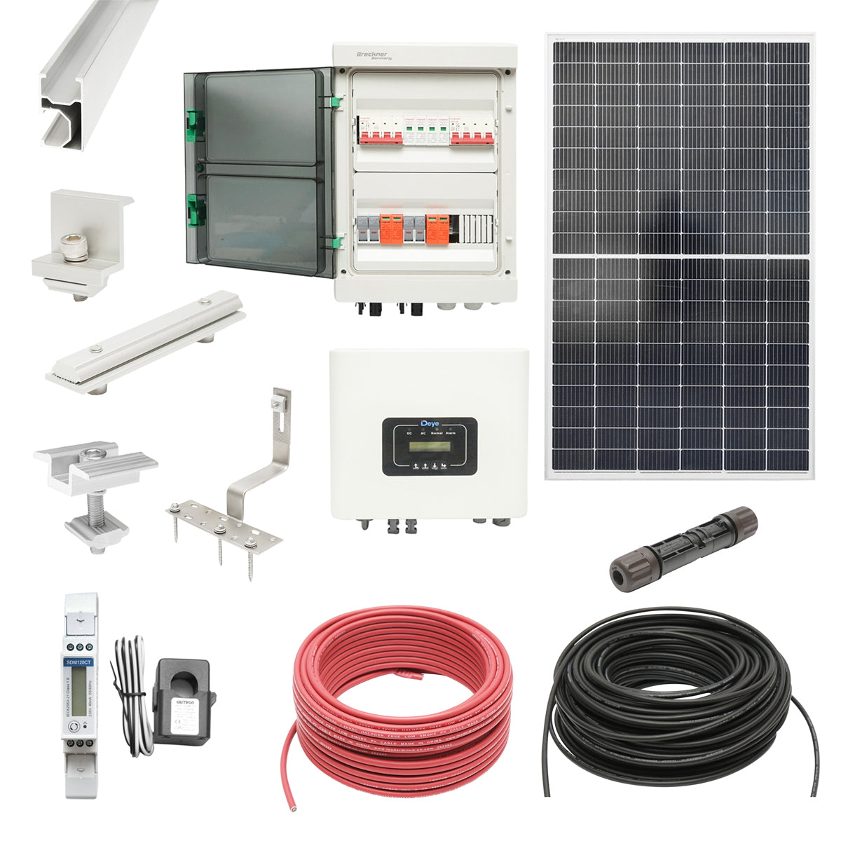 Complete ON-GRID photovoltaic kit with 6KW DEYE inverter and POLYCROWN solar panels 14x415W, smart meter, mounting system for tiles/metal roofing.