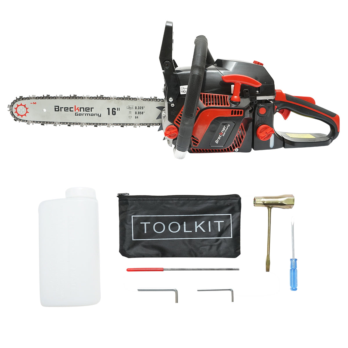 Chainsaw, 2-stroke, 52cc, 3HP, 8500rpm with a 16 inch (40cm) blade Breckner Germany