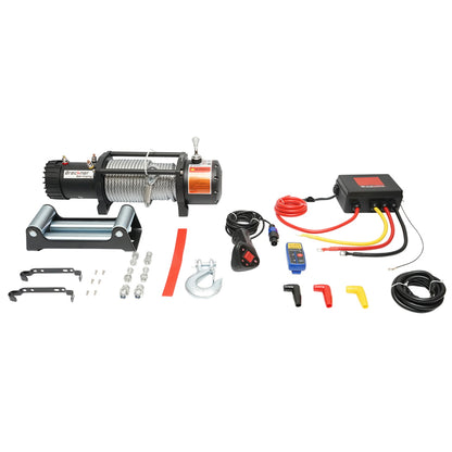 Electric winch with remote control 12V, 5 hp, 4.3T (9500lbs) steel cable 9x24m solenoid 400A Breckner Germany