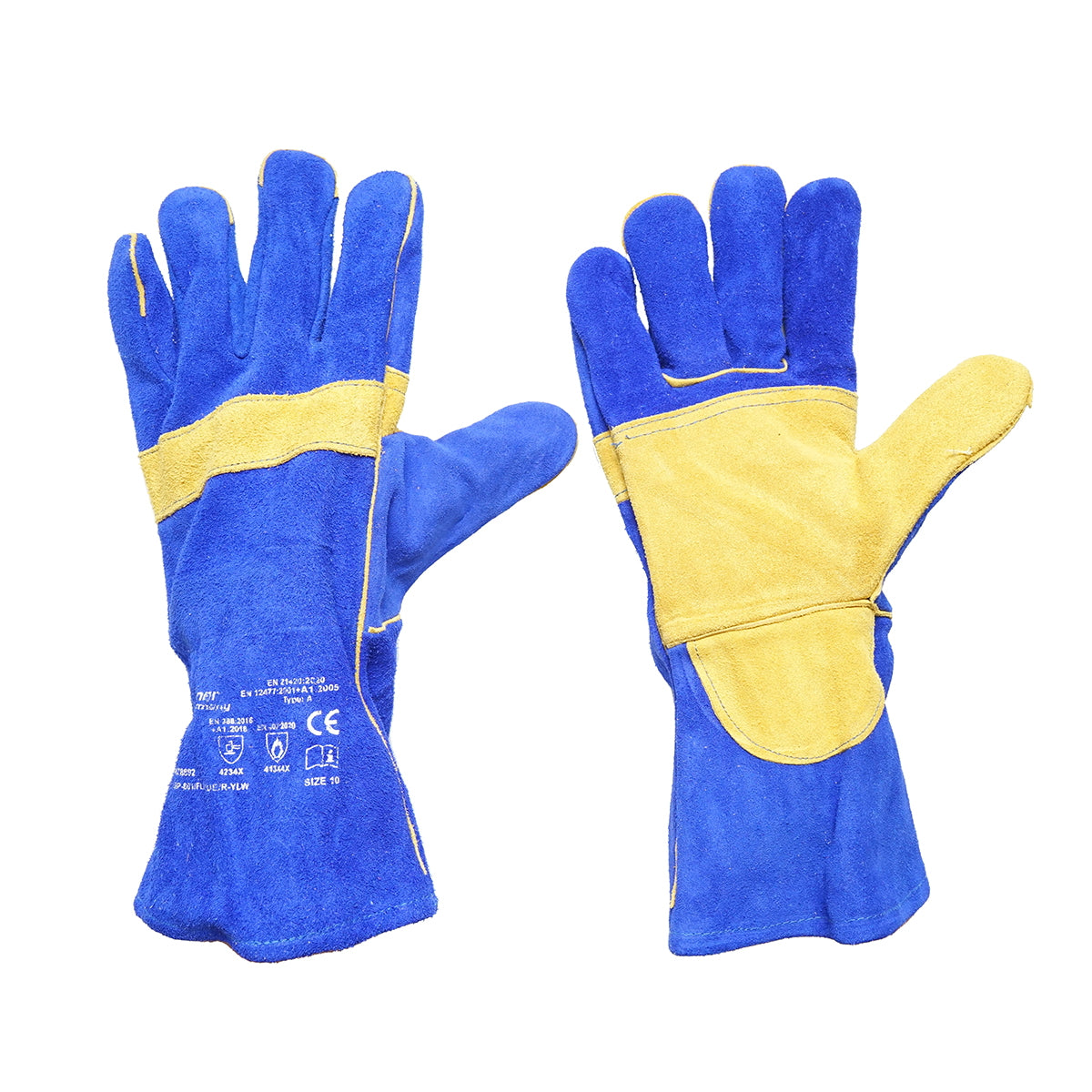 Leather welding gloves with reinforced palm, lining, 35cm long, size 10, Breckner Germany