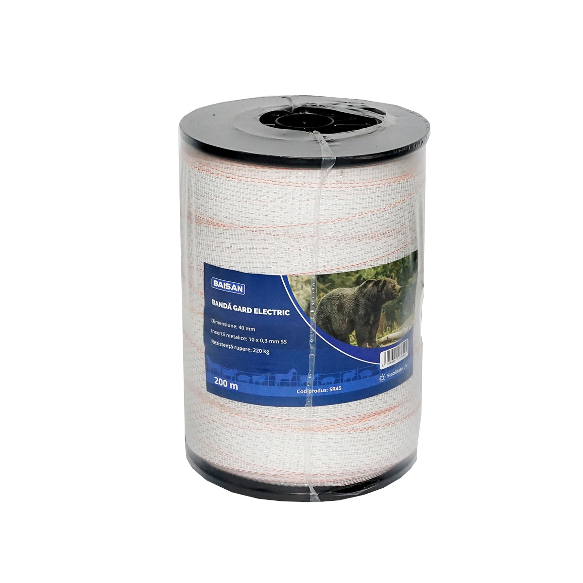 White-orange band roll, width 40mm 10x0.3mm SS length 200m Baisan electric fence
