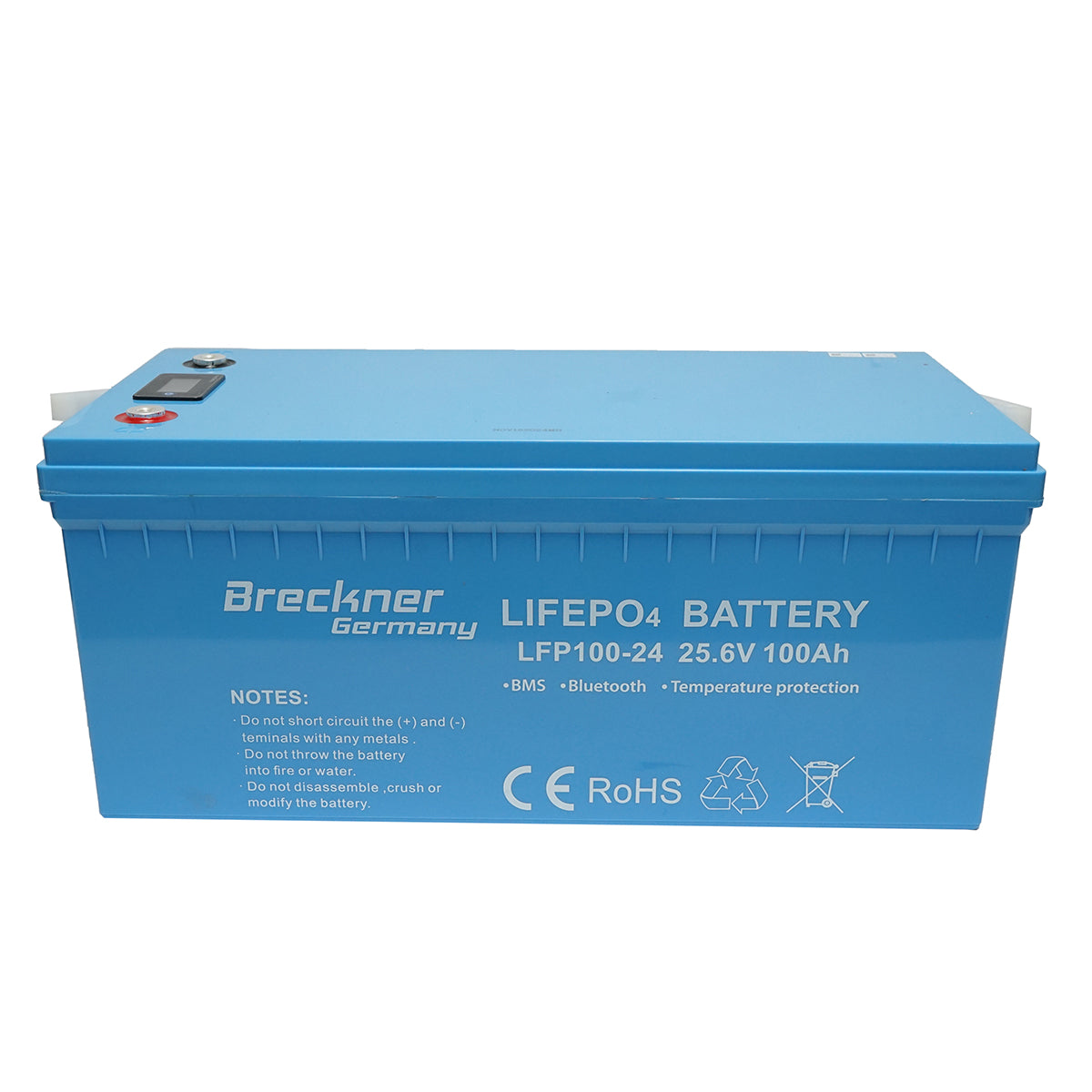 Li-ion LifePo4 Battery 25.6V, 100Ah with BMS, Bluetooth, LCD display and temperature protection Breckner Germany
